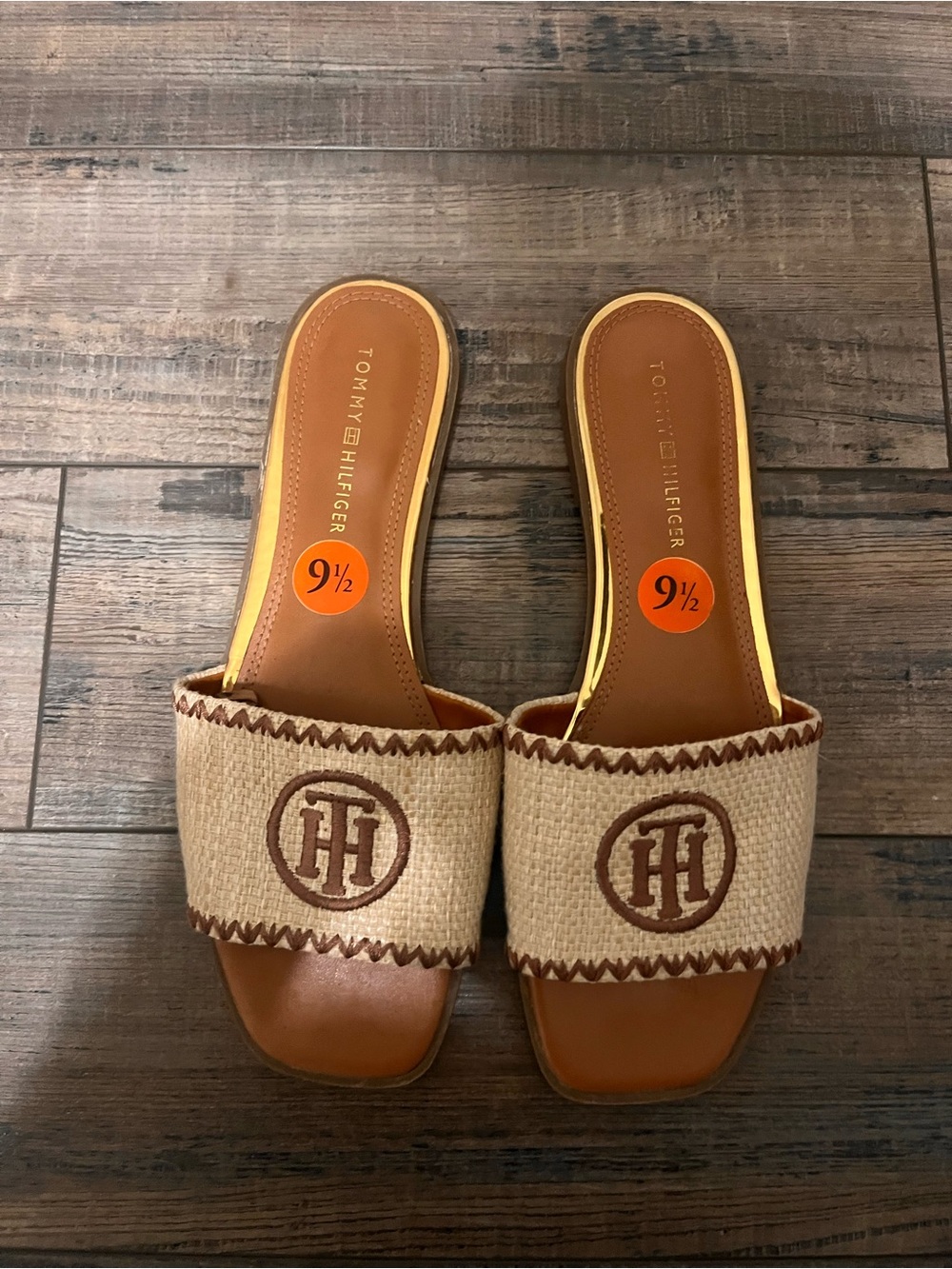 Tommy Hilfiger Beige and Brown Raffia Slide Mules